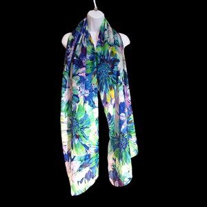 Isaac Mizrahi Live Vibrant Colorful Floral Sheer Silky Scarf